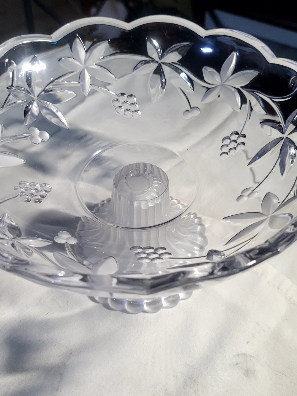 Mikasa Clear Glass Pedestal Compote with Floral and Grape Etching - Clear